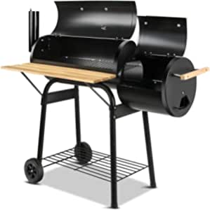 GRILLZ 2in1 Charcoal Smoker BBQ Grill Roaster Portable Steel Steamer