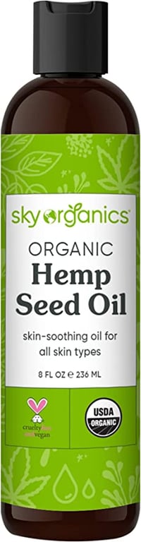 Natural Hemp Seed Oil by Sky Organics I 236 ml I 100% Pure Cold-Pressed Hemp Oil High In Omega 3-6-9 Fatty Acids- Not Cbd Oil- Sativa Oil- Food Grade, Non-Gmo, Cruelty Free- Great For Dry Skin