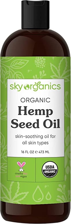 Organic Hemp Seed Oil by Sky Organics I 473 ml I 100% Pure Cold-Pressed Hemp Oil High In Omega 3-6-9 Fatty Acids- Not Cbd Oil- Sativa Oil- Food Grade, Non-Gmo, Cruelty Free- Great For Dry Skin