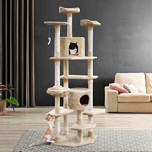i.Pet Cat Tree Cat Tower Condo Furniture with Cat Scratching Post and Plush Perch(203cm/Beige)