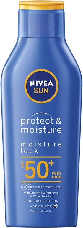 NIVEA SUN Protect and Moisturising 4 Hour Water Resistant Sunscreen Lotion (400ml) SPF 50+ Sunscreen with Vitamin E and Panthenol for Protection Against UVA and UVB