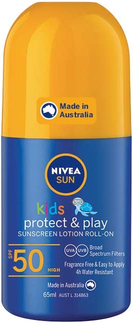 NIVEA SUN Kids Sunscreen Roll On (65ml), 4 Hour Water Resistant & Fragrance-Free, Mineral Sunscreen for Kids, Sunscreen for Sensitive Skin, Made in Australia