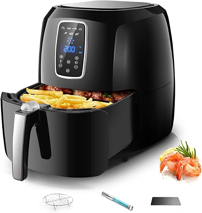 Maxkon Air Fryer with 7L Large Capacity, 1800W Oil-Less Oven Cooker with LCD Touch Display, Healthy Infrared Convection Machine, Great for French Fries&Chips-Black