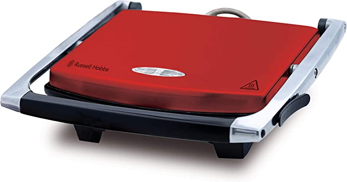 Russell Hobbs Sandwich Press, RHSP801RED, 2100W, Fast Heat-up, Easy-to-Clean Non-Stick Flat Plates, Floating Hinge for Varied Thickness, Lid Lock - Red