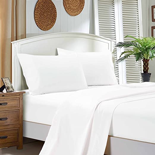 1000TC Ultra SOFT Sheet Set (Flat sheet & Fitted sheet & 2 Pillowcases) (Queen Size Bed, White)