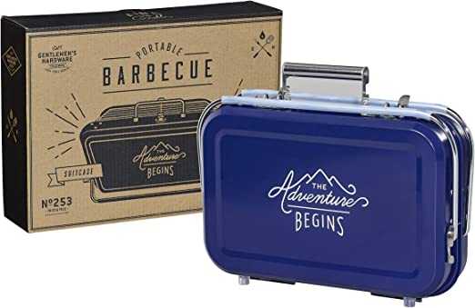 Gentlemen's Hardware Retro Portable Barbeque in Metal Carrying Case, Medium, Blue