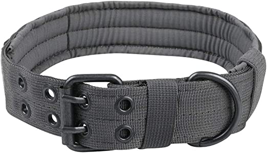 EXCELLENT ELITE SPANKER 1.5" Width Military Dog Collar Adjustable Metal D Ring & Buckle Working Dog Collar for Medium Large Dogs (Grey-XL)