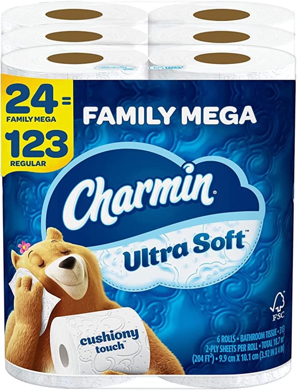 Charmin Ultra Soft Cushiony Touch Toilet Paper, 24 Family Mega Rolls (Equal to 123 Regular Rolls)