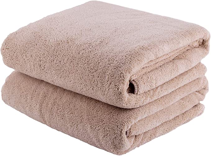 JML Luxury Hotel & SPA Bath Towels (2 Pack, 30"x60") - 350GSM High Density Fleece Towel Sets - Super Soft and Absorbent, Lint Free, Fade Resistant Oversized Bath Towel, Coral Fleece Camel