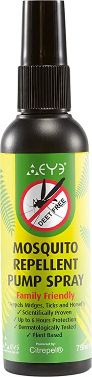 THEYE Natural Mosquito Repellent Pump Spray 75ml DEET & Preservative Free Tropical Strength | 6hr Protection | Repels Midge, Sandfly, Ticks & Mosquitoes