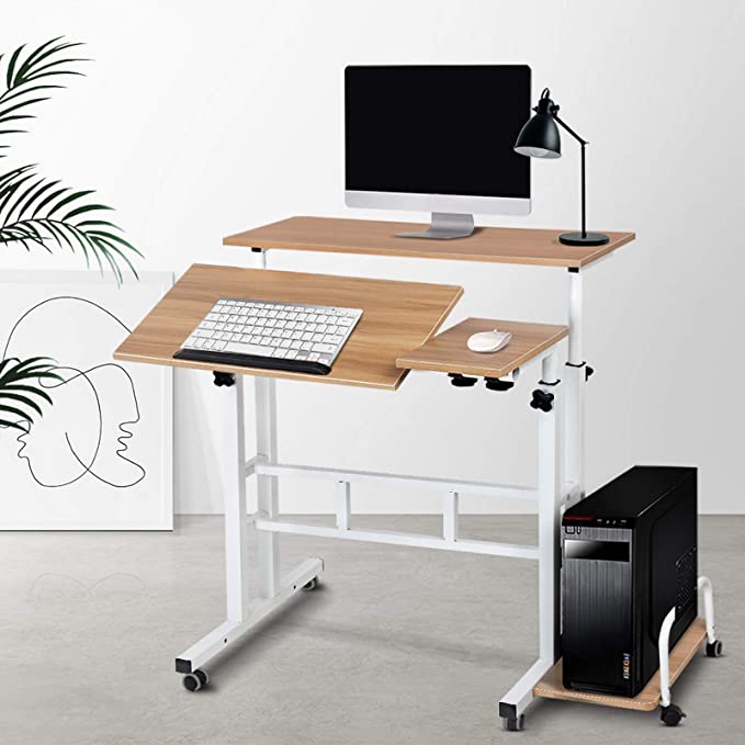 Mobile Portable Laptop Desk Computer Office Stand Workstation Adjustable Table Light Wood Grain