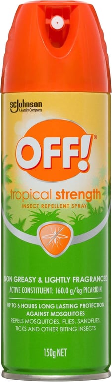 OFF! Insect Repellent, Tropical Strength Insect and Mosquito Repellent, DEET Free, Up to 8 hours protection, Non Greasy Spray, 150 g (Pack of 1)