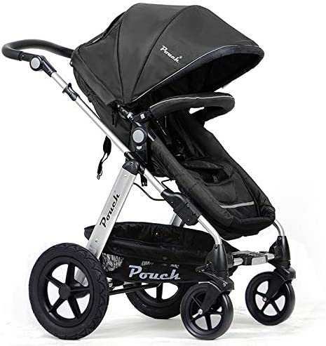 POUCH 2 in 1 Baby Toddler PRAM Stroller Jogger Aluminium with Bassinet (Black)