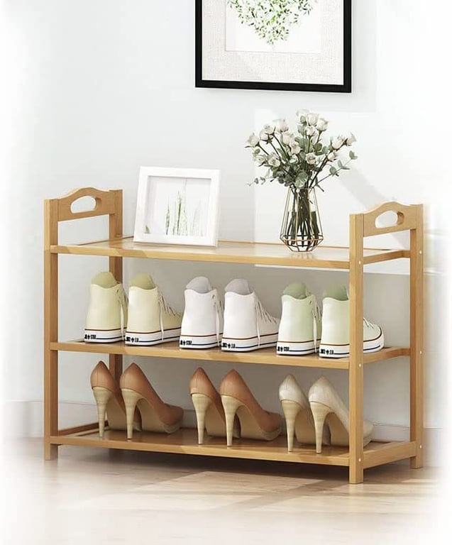 Bamboo Shoe Rack Storage Organizer Wooden Shelf Stand Shelves 3/4/5 Tiers Layers (3 Tiers)