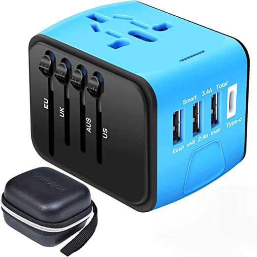Travel Adapter,Universal Travel Adapter,All-in-one International USB Travel Adapter with High Speed 2.4A 4-Port USB Charger Worldwide AC Wall Outlet Plugs for for Business Travel of US,EU,UK,AU 200