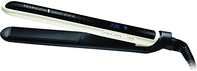 Remington Pearl Shine Hair Straightener (AU Plug), Advanced Ceramic Plates with Pearl for a Smooth Glide, Digital Settings Up to 235°C + LCD, 10 Second Instant Heat Up - Black & White