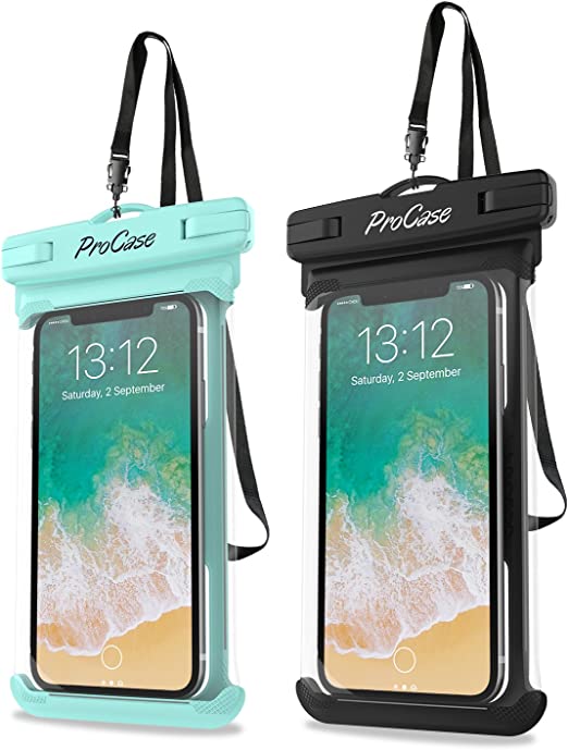 ProCase Universal Waterproof Case Phone Dry Bag Pouch for iPhone 14 13 Pro Max Mini 12 11 Pro Max XR XS X 8 7 6S Plus SE, Galaxy S21 S20 S10 S9 Note 10 9 Pixel Up to 7" -2Pack,Green/Black