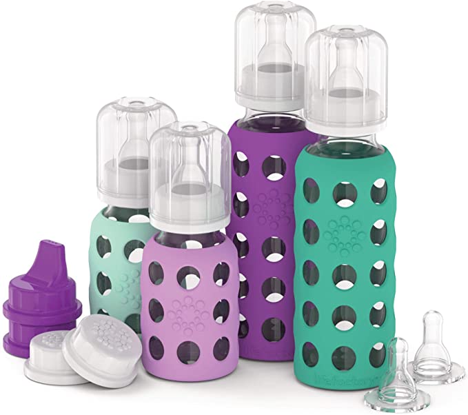 Lifefactory 120ml and 265ml Baby Mixed Starter 4-Bottle Set, Mint/Lavender/Kale/Grape,, Multi,, 2 x 120ml bottles, 2 x 265ml bottles, 1130 grams
