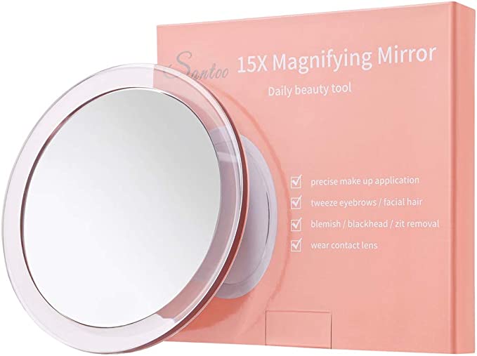 15X Magnifying Mirror (6 inches Round) - with 3 Mounting Suction Cups Used for Precise Makeup Application - Eyebrows/Tweezing - Blackhead/Blemish Removal - Bathroom/Travel Makeup Mirror (Rose Gold)