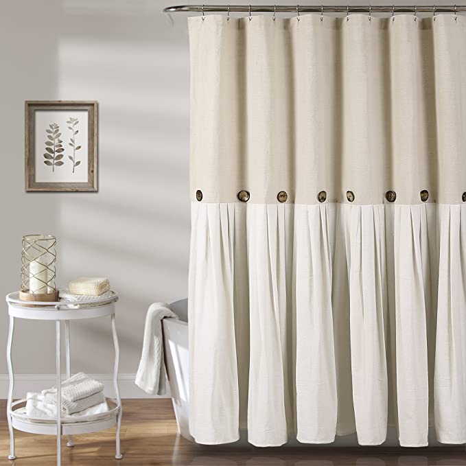 Lush Decor Button Shower Curtain, 72" x 72", Linen