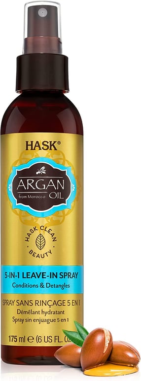 HASK Argan Oil 5-in-1 Leave-In Conditioner Repairing for All Hair Types, Color Safe, Gluten/Sulfate/Paraben-Free, White, 175 ml