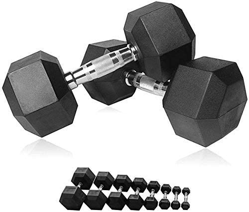 HCE Hex Dumbbells Set - Pair of 1Kg-50Kg Rubber Coated Dumbbells Black Hex Dumbbell Weights - Chrome Textured Non-Slip & Easy-Grip Handles - Crossfit, MMA, Bodybuilding, Toning, Cardio Training and Fitness