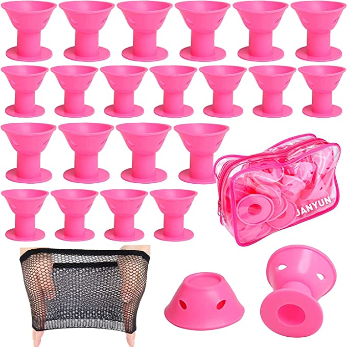 40 Pcs Pink Magic Hair Rollers,Include 20pcs Large Silicone Curlers and 20pcs Small Silicone Curlers