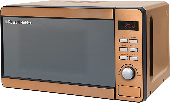 Russell Hobbs RHMD804CP 17 L 800 W Copper Solo Digital Microwave with 5 Power Levels, Clock and Timer, Automatic Defrost, Easy Clean, 8 Auto Cook Menus