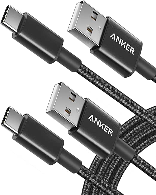 USB C Cable, Anker [2-Pack, 6 ft] Type C Charger Premium Nylon USB Cable, USB A to Type C Charging Cable Fast Charge for Samsung Galaxy S10 S10+ / Note 8, LG V20 and Other USB C Charger (Black)