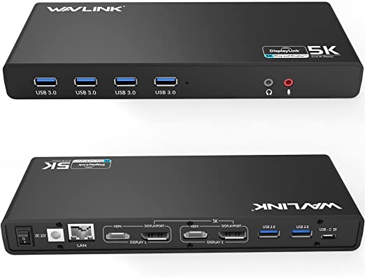 WAVLINK USB 3.0 Universal Laptop Docking Station,USB C to 5K/ Dual 4K @60Hz Video Outputs Dual Monitor for Windows and Mac,(2 HDMI & 2 DP, Gigabit Ethernet, 6 USB 3.0,Audio)-Not Support Charging PC