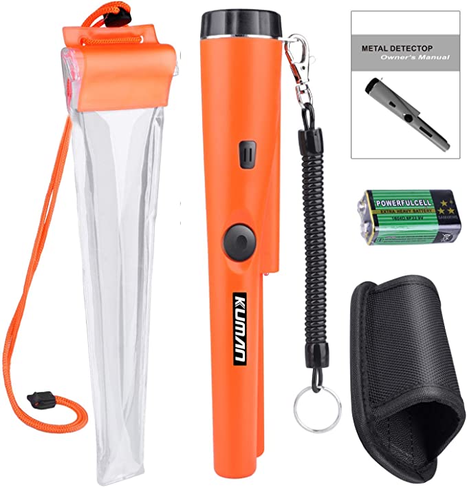 kuman Pinpointer Metal Detector Kit with Multifunctional PVC Waterproof Case and Holster 360° Scanning Treasure Hunting Unearthing Tool Accessories Buzzer Vibration Automatic Tuning KW30S
