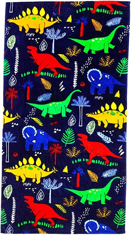 YIFONTIN Beach Towel for Kids, 100% Cotton Soft Blanket Throw, 24” X 48” Dinosaur Terry Towel for Travel, Beach, Swimming, Bath, Camping, and Picnic.