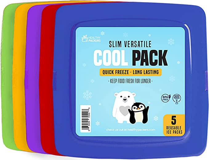 Healthy Packers Ice Packs for Lunch Bags - Freezer Packs - Original Cool Pack | Slim & Long-Lasting Reusable Ice Pack for Lunch Box and Cooler Bag (Set of 5)