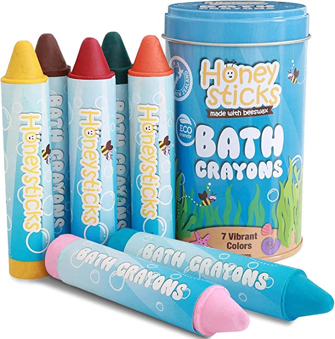 Honeysticks Bath Crayons for Toddlers & Kids - Handmade from Natural Beeswax for Non Toxic Bathtub Fun - Fragrance Free, Non-Irritating Bath Toys - Bright Colours and Easy to Hold - Washable - 7 Pack