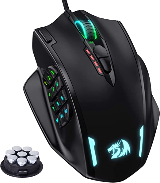 Redragon M908 IMPACT RGB Gaming Mouse, 12400 DPI Wired Laser MMO Mouse with High Precision Actuation, 12 Macro Side Buttons and 16.8 Million Customized Breathing Backlight for PC/Laptop