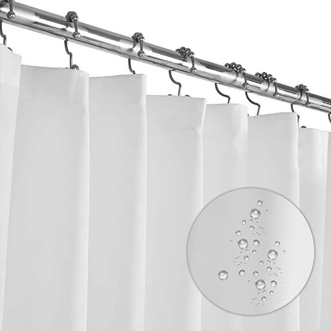LiBa Cloth Fabric Bathroom Shower Curtain, 72" W x 72" H White Heavy Duty Waterproof Shower Curtain Antimicrobial Mildew Resistant