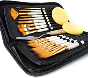 Artify 15 pcs Paint Brush Set for Acrylic Oil Watercolor Gouache Painting Includes Pop-up Carrying Case with Palette Knife and 2 Sponges