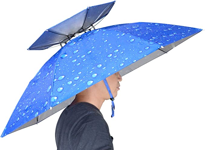NEW-Vi Fishing Umbrella Hat Double Layer Folding Compact UV Wind Protection Adjustable Golf Umbrella Caps Gardening Outdoor