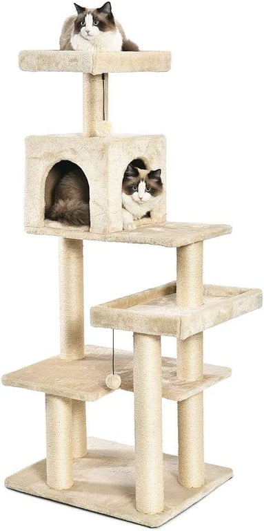 Amazon Basics Extra Large Cat Tree Tower with Condo - 24 x 56 x 19 Inches, Beige