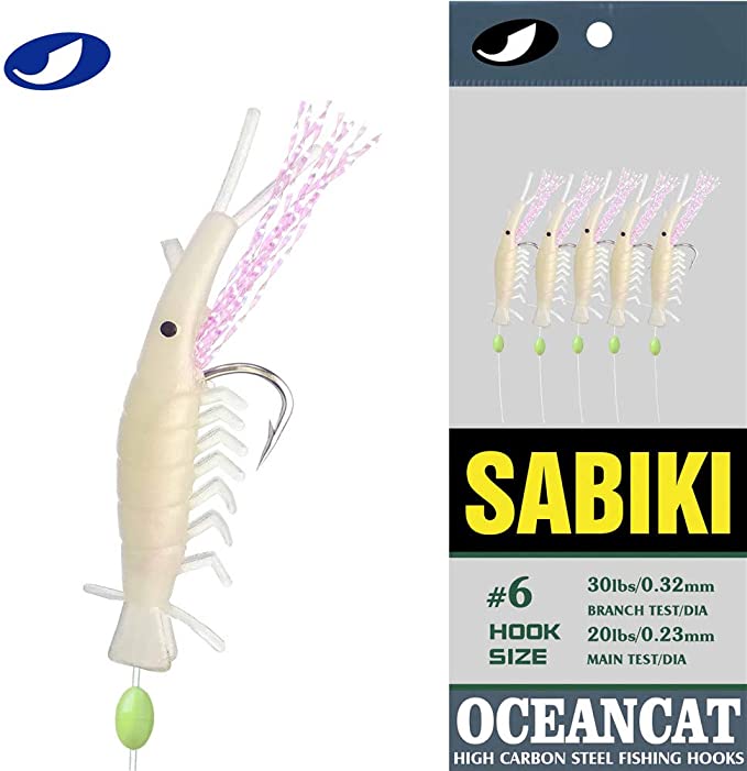 OCEAN CAT 10 Packs Sabiki Shrimp 5 Hooks Glow Saltwater String Hook Fishing Luer Bait Rig Tackle