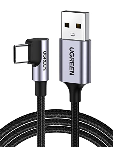 UGREEN USB C Cable Right Angle 90 Degree USB A to Type C Fast Charger L Shape Cord Compatible with Samsung Galaxy S22 S21 S20 Note 20 Z Flip, LG V50, iPad Mini 6 Air 4, GoPro Hero 8, Switch, 2M