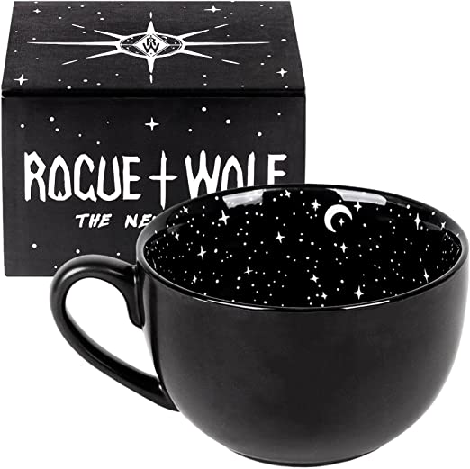 Rogue + Wolf Midnight Coffee Large Mug in Gift Box Cute Mugs for Women Unique Christmas Witch Gifts Novelty Tea Cup Goth Decor - 17.6oz 500ml Porcelain