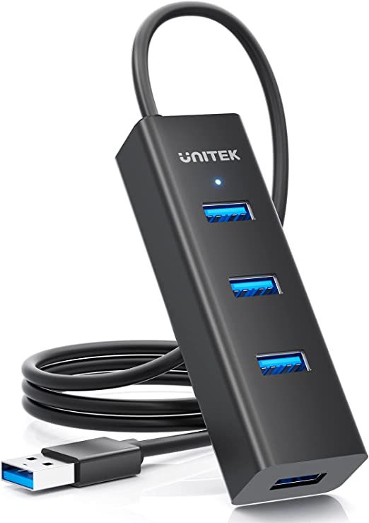 Unitek 4-Port USB 3.0 Hub,Ultra-Slim Data USB Hub with 4 Ft Long Extended Cable Multiple Port Splitter with Micro USB Powered Port Compatible for Windows PC,Laptop,MacBook Pro,iMac