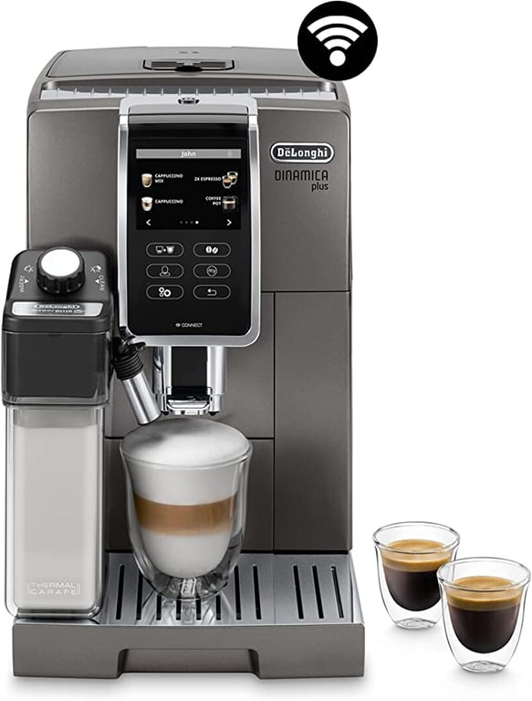 De'Longhi Dinamica Plus, Perfetto Fully Automatic Coffee Machine, ECAM370.95.T, Built-In Adjustable Grinder, LatteCrema System for Creamy Milk-Based Coffees, App Connectivity, Silver