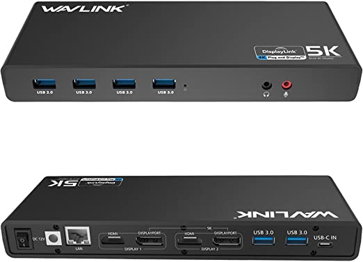 WAVLINK Universal USB-C&USB 3.0 Laptop Docking Station with Single 5K/ Dual 4K Video Outputs,Support for Specific Windows,XP and Mac OS(2 DP,2 HDMI,LAN,Audio,6 USB 3.0 Port)-Not Support Charging PC