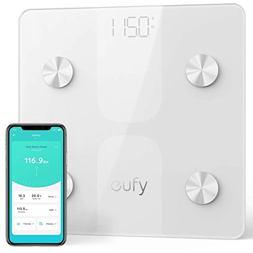 eufy Smart Scale C1 with Bluetooth, Body Fat Scale, Wireless Digital Bathroom Scale, 12 Measurements, Weight/Body Fat/BMI, Fitness Body Composition Analysis, Black/White, lbs/kg.