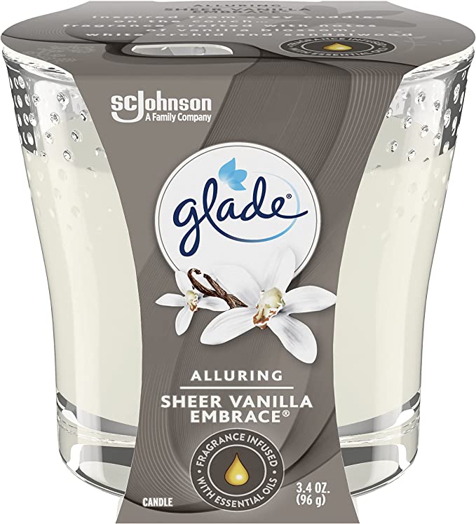 Glade Scented Candle, Sheer Vanilla Embrace Fragrance, Small Size, 96g