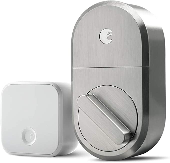August Smart Lock + Connect Wi-Fi Bridge, Satin Nickel, Compatible with Alexa, Keyless Home Entry from Anywhere