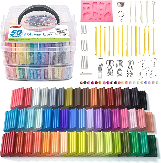 Polymer Clay, Shuttle Art 50 Colours Oven Bake Modeling Clay, Creative Clay Kit with 19 Clay Tools and 10 Kinds of Accessories, Non-Toxic, Non-Sticky, Ideal DIY Art Craft Clay for Kids Adults