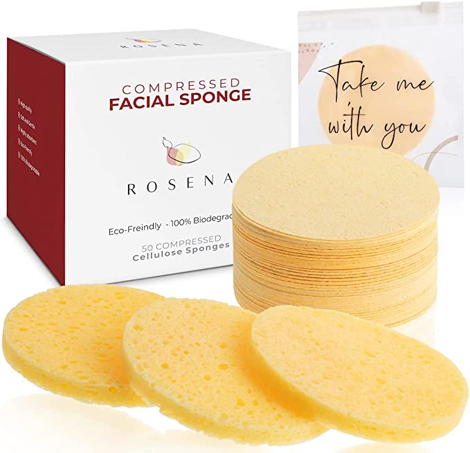 Facial Sponges - 50 Count Compressed Cellulose Face Cleansing and Exfoliating Sponges, Reusable Makeup Mask Remover, Round Face Cleaning Sponge Pads